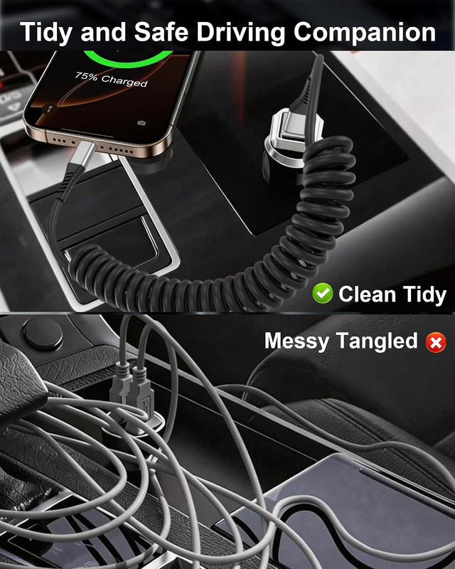 Coiled Carplay Car Charger, 2Pack 3Ft USB a to USB C Car Cable for Android Auto gallery
