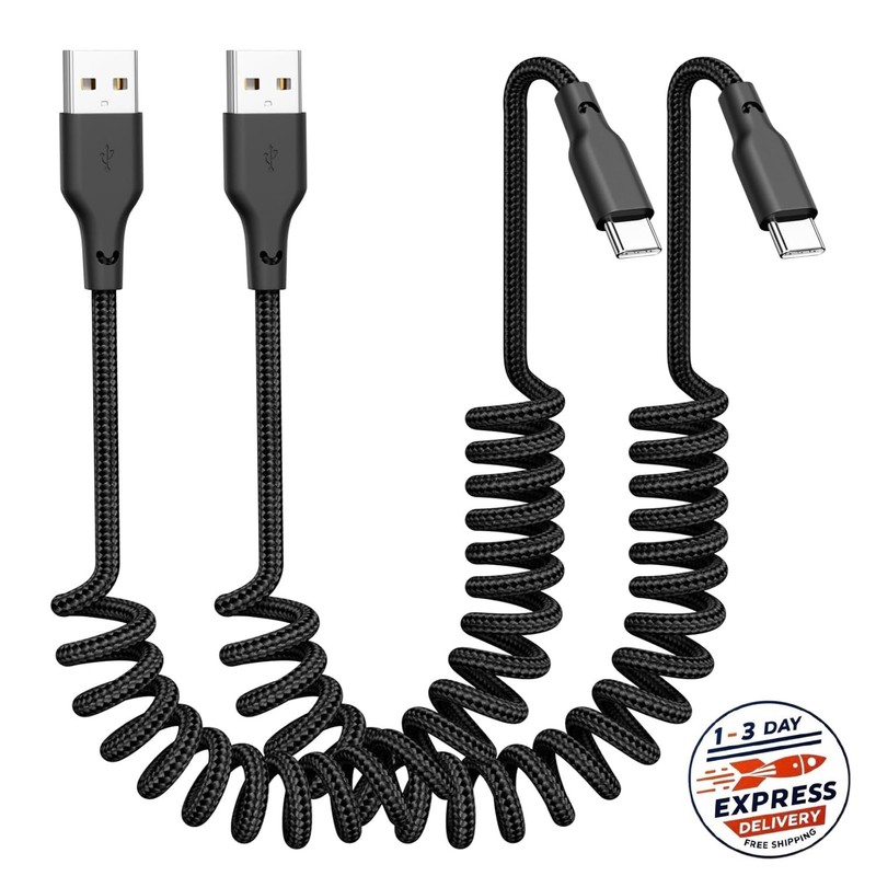 Cable CarPlay para coche, 2 unidades, 90 cm en espiral, cable de carga rápida