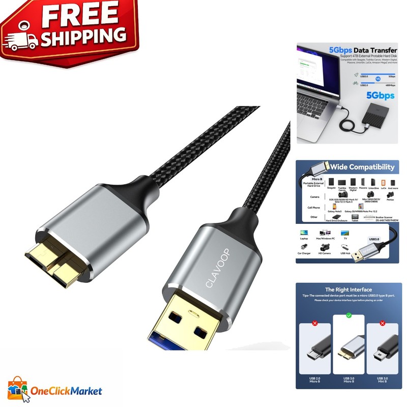 1.5 FT USB 3.0 Micro B Cable – 5 Gbps High-Speed External Hard Drive Connection