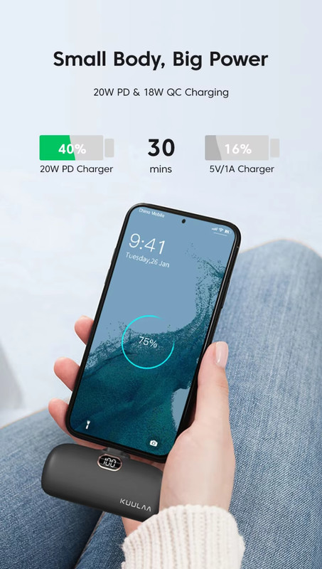 KUULAA 5000mAh Cell Mobile Phone Tablet QC PD Fast Charging Mini Power Bank gallery