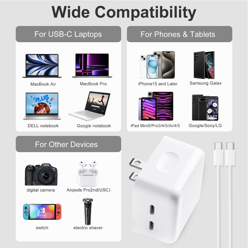 Dual USB-C Fast Charger 35W Block 40W Cord Compatible with Apple iPhone 15/16/17 gallery