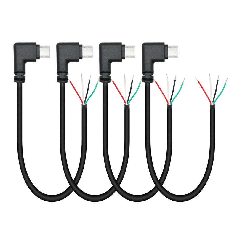 11 Inch 90 Degree USB C To 4 Pin Bare Wire Open End Cable 5V/2A Pigtail 4 PCS