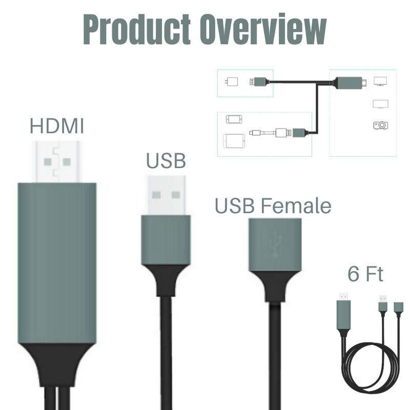 For iPhone iPad Android HDMI Mirroring Cable 1080P Phone To TV HDTV AV Adapter gallery