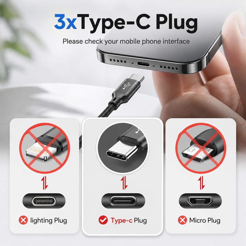 USB C Splitter Cable 5A Fast USB A Male To Triple Type C 7.87 inches Black gallery