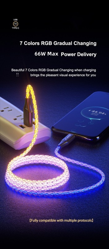 LED RGB Multi Light up USB Type C Fast Charge Cord Samsung Android iPhone 17 16 gallery