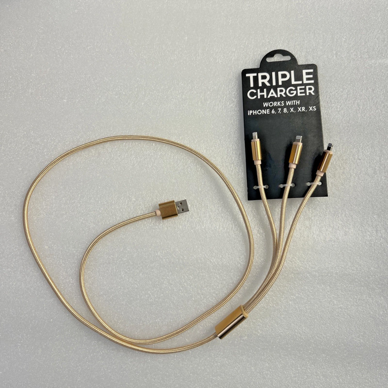 4Ft Triple Charger for iPhone/iPad Compatible – Multiple Colors – Brand New