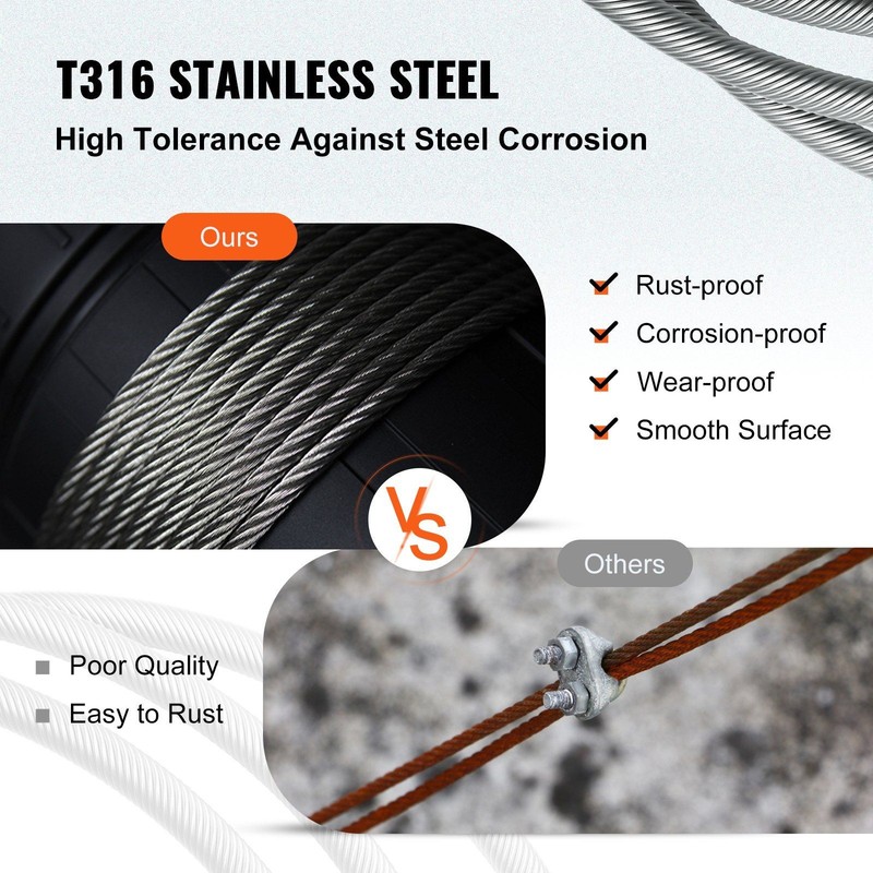 316 Stainless Steel Wire Rope 500ft Length, Steel Wire Cable 3/ 16 Inch, Steel gallery
