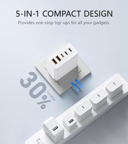 USB C Wall Charger，Multi-Port (3C+2A) Fast Charging Wall Plug with 4FT& 6FT gallery