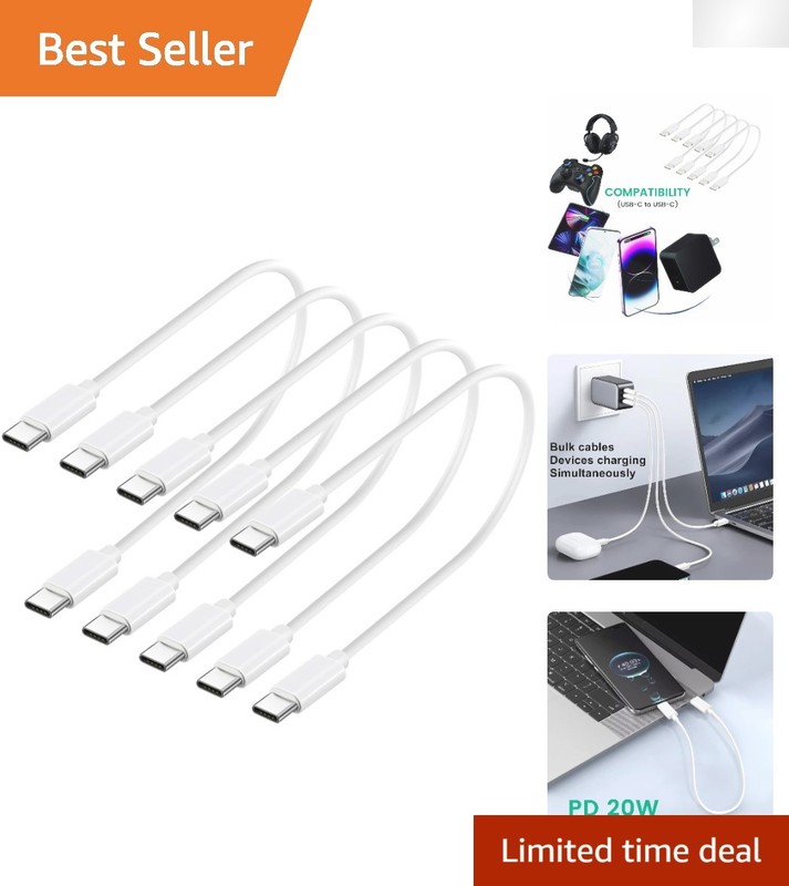 Performance Pack: 5 USB-C to Type-C Fast Charge Cables – 1ft White TPE Wires