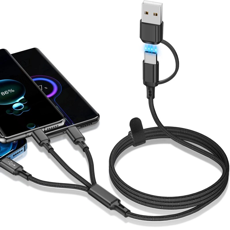 65W Multi-port Type-C PD Fast Car Charger, 4FT 4-in-1 Cable For All Cell Phone gallery