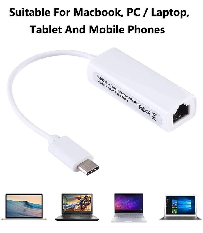 USB Type-C to RJ45 Internet Network Adapter 100Mbps For USB-C Laptop PC Computer