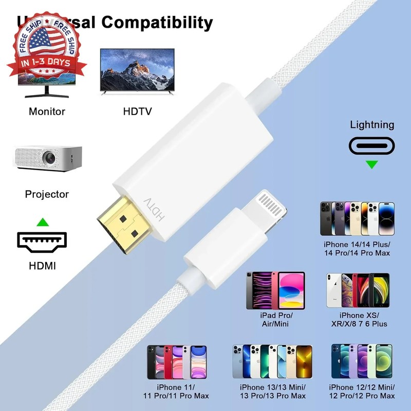 [Apple MFi Certified] Apple Lightning to HDMI Cable Adapter for iPhone to TV, 10 gallery