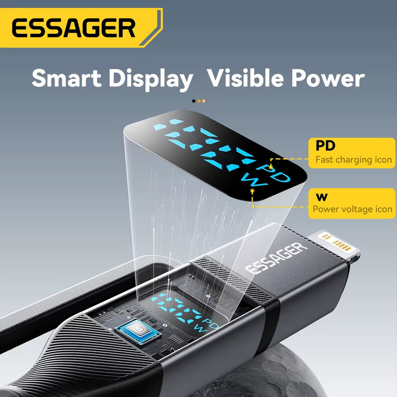 4 In 1 Digital Display USB Cable Type C 100W PD Fast Charging Wire For iPhone Ma gallery