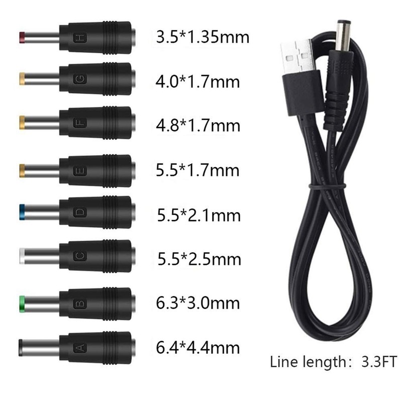Versatile USB to DC Power Cable - 8 Connectors for Multiple Devices, 1M Black gallery