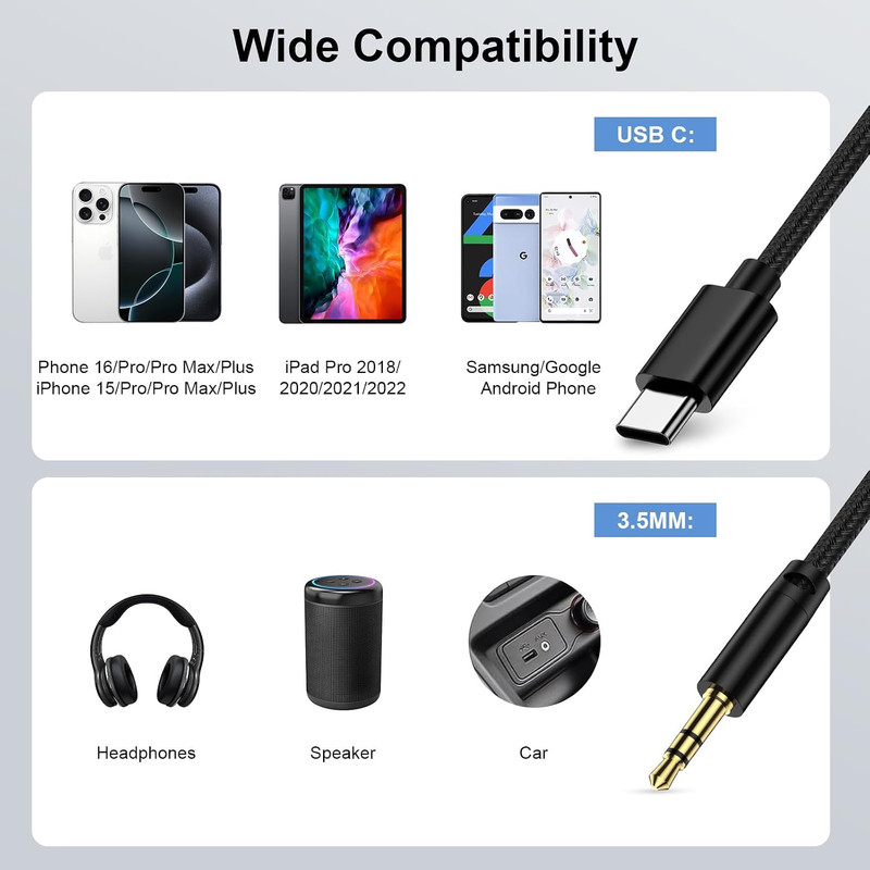 USB C to 3.5Mm Audio Jack Cable for Galaxy A17/A16/A36/A56/A26/S26/S25 Edge/S24 gallery