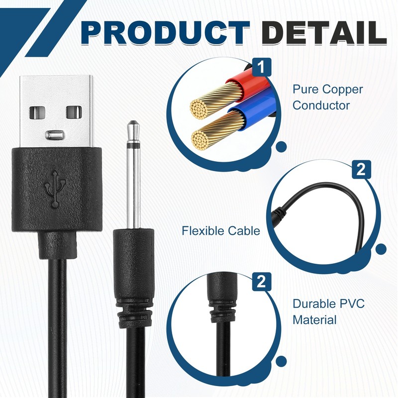 2Pcs 2.6FT DC Charging Cable, USB to DC Power Cable 2.5mm l 18mm, Black gallery