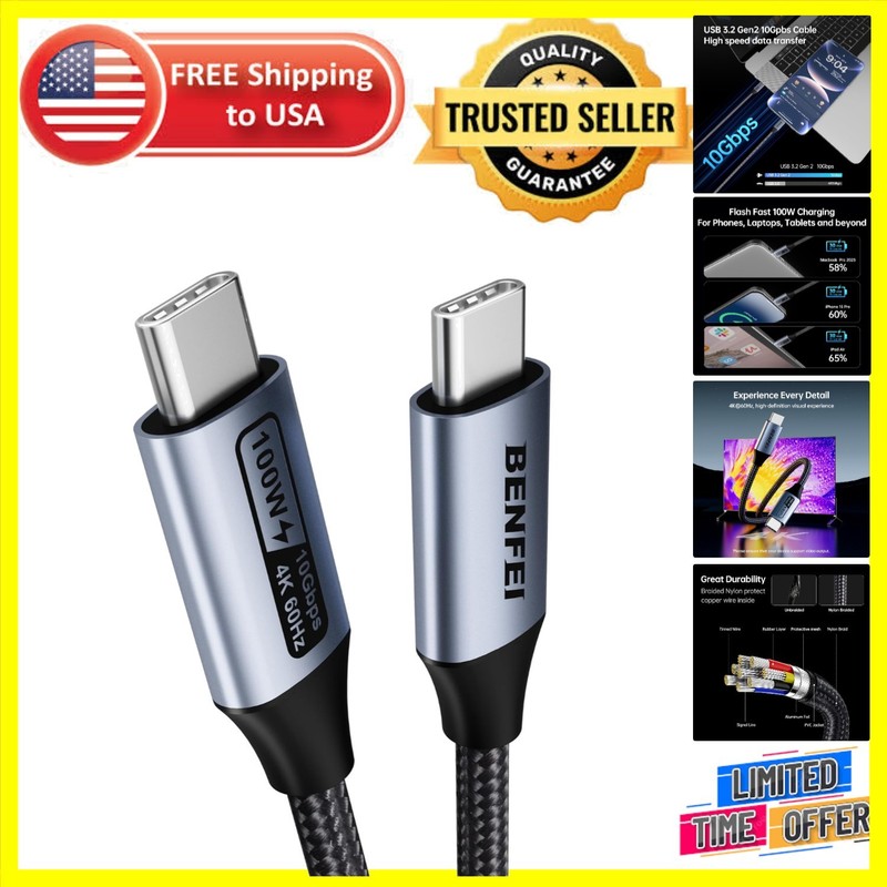 3ft USB-C Monitor Cable: 4K@120Hz, 100W Fast Charge & Wide Compatibility