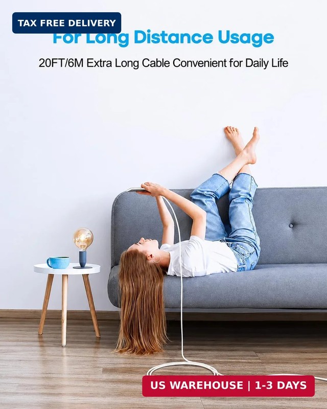 Extra Long USB C to USB C Cable 20ft, 60W Type C to Type C Fast Charging Cord Br gallery