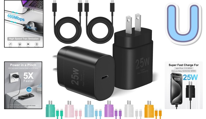 High-Speed 25W USB-C Charger with Dual Cables for iPhone & Galaxy Devices gallery