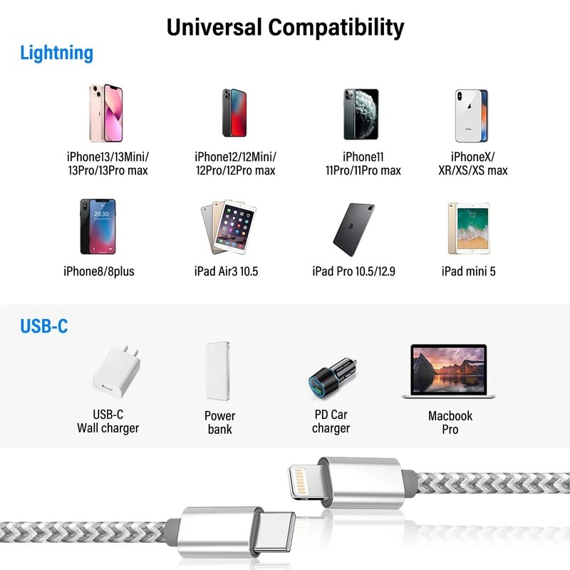 USB C to Lightning Cable 3Pack 6 FT Apple MFi Certified iPhone Fast Charger Type gallery