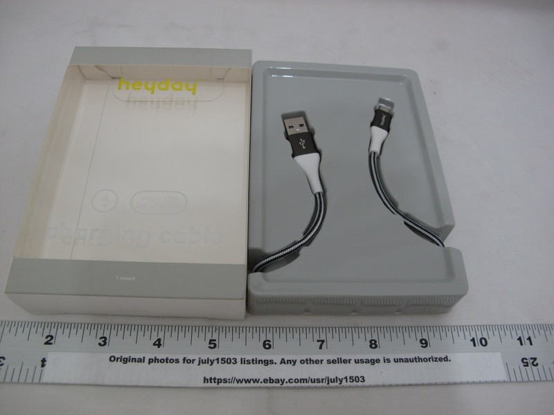 (1) NEW Heyday 4ft Charging Cable – Micro USB for Android – BLACK & WHITE (ob)