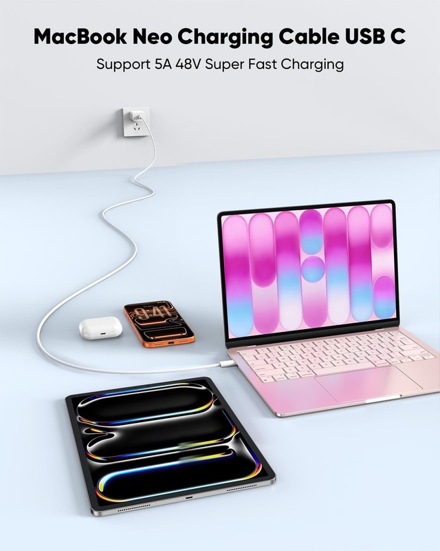 240W USB C Cable 5-Pack,Mix Length i Phone Charger Cord Braided,Support PD3.1... gallery