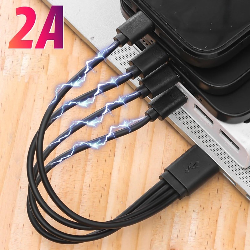 2 Pack USB Splitter Cable 20cm Short Multi Charging Cable Portable 4 USB -to ... gallery