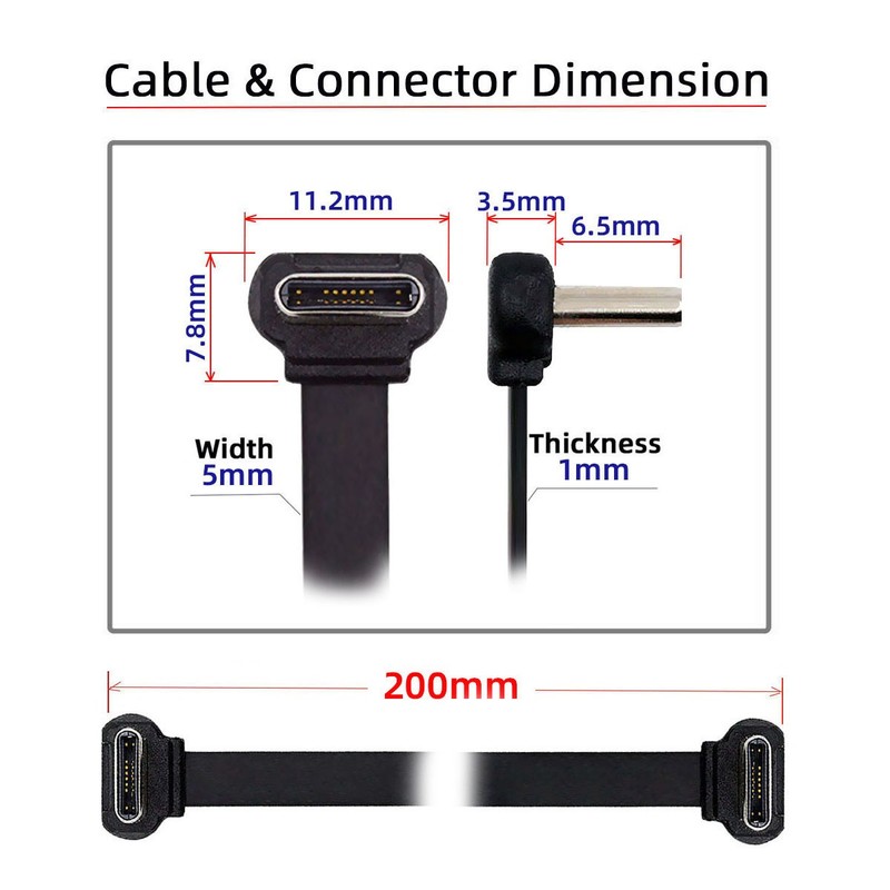 USB-C Type C to USB-C USB2.0 Data Cable Angled Connector 65W Fast Charge gallery