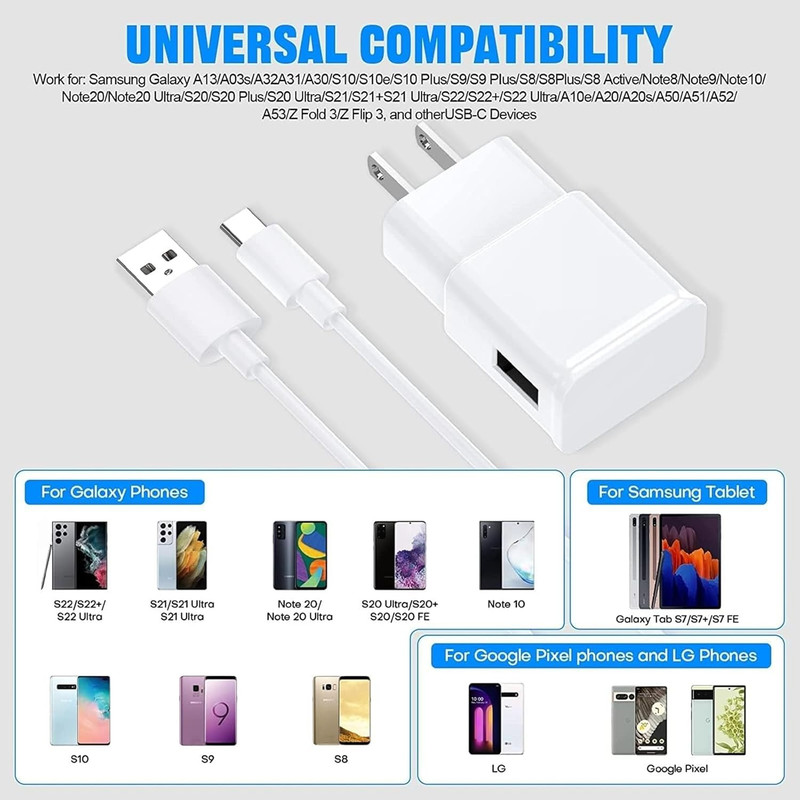 10W Charger Block for Samsung Phone Wall Charging with 3.3FT USBC Cable White gallery