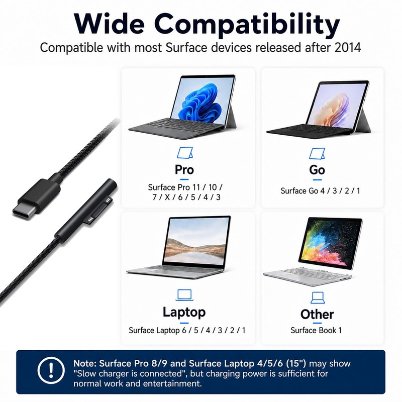 Surface Connect to USB C Charging Cable Nylon Braided 6ft, Compatible for Mic... gallery