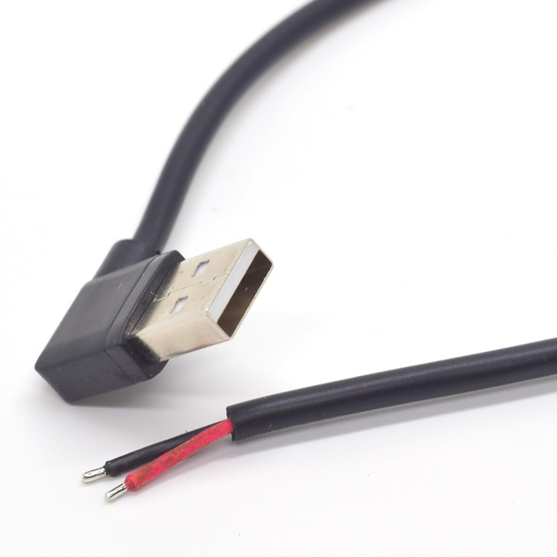 USB 2.0 Male 90° Pigtail Cable 1M 22AWG 2-Pin 5V 3A Open End Extension 5PCS gallery