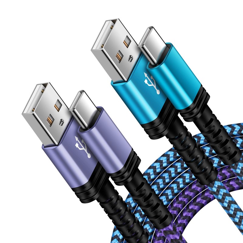 2Pack 6FT Android Samsung A15 Charger Cord USB C to Type 6FT, Blue Purple