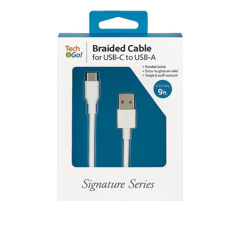 Tech and go 9 ft. Braided Cable for USB to USB-C