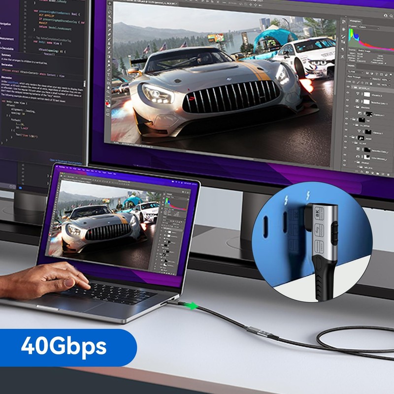 Right Angle USB4 Extension 6.6FT/2M 40Gbps 8K/4K Video 240W Male To Female gallery