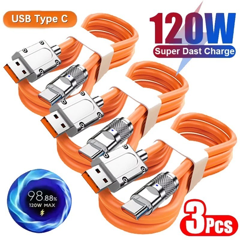 (3) PCS 120W 1M Super Fast Charge Type-C Liquid Silicone Cable Quick Charge USB