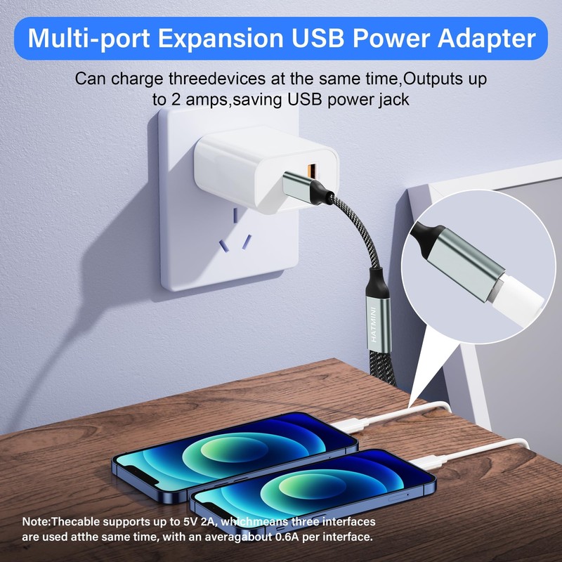 USB Splitter Cable USB 2.0 Male to Female Power Cord Multi USB Port Extender ... gallery