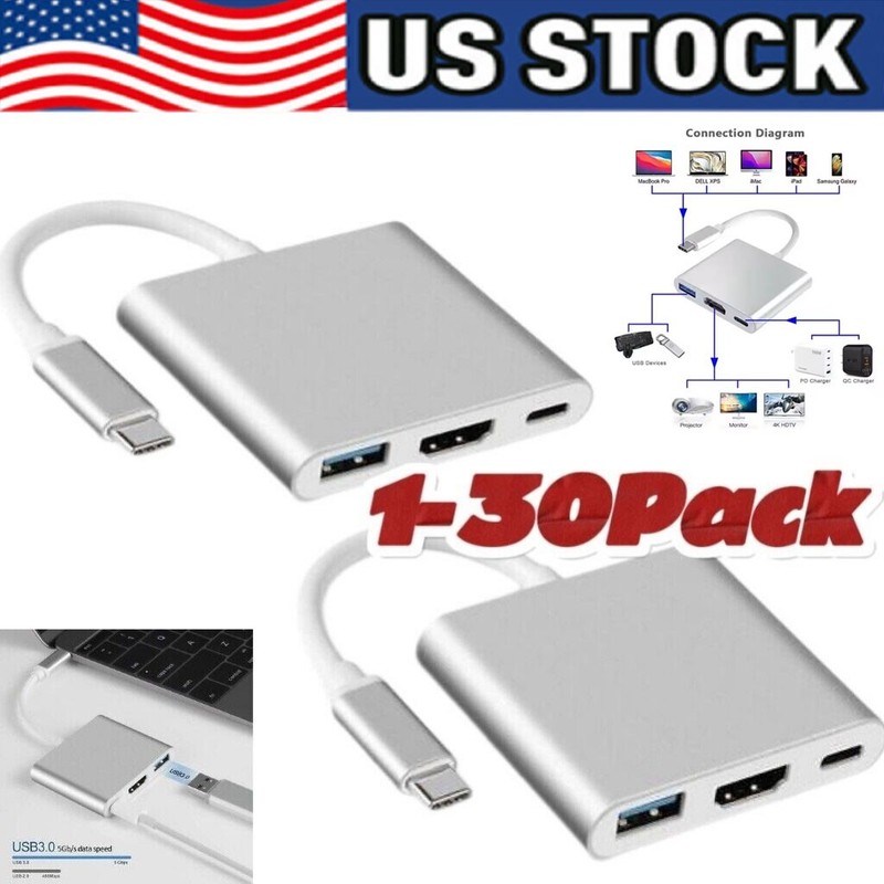 Type C HDMI Adapter Cable Converter Hub for Macbook Android Phone HDTV TV Lot