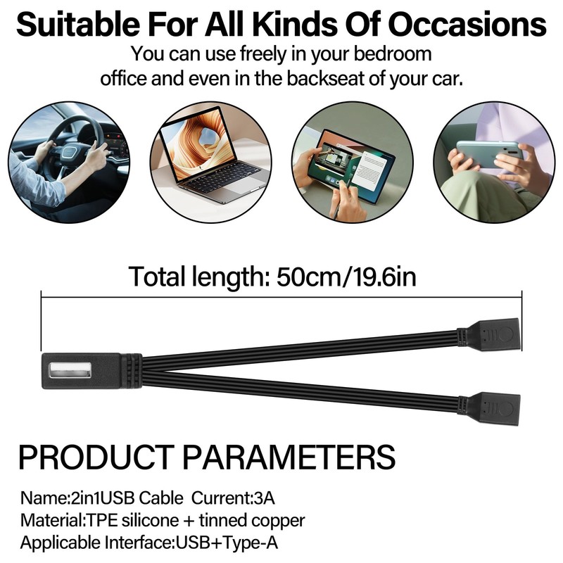 1.64ft Right Angle USB 2.0 Y Cable Splitter Male To Dual Female Adapter Hub gallery