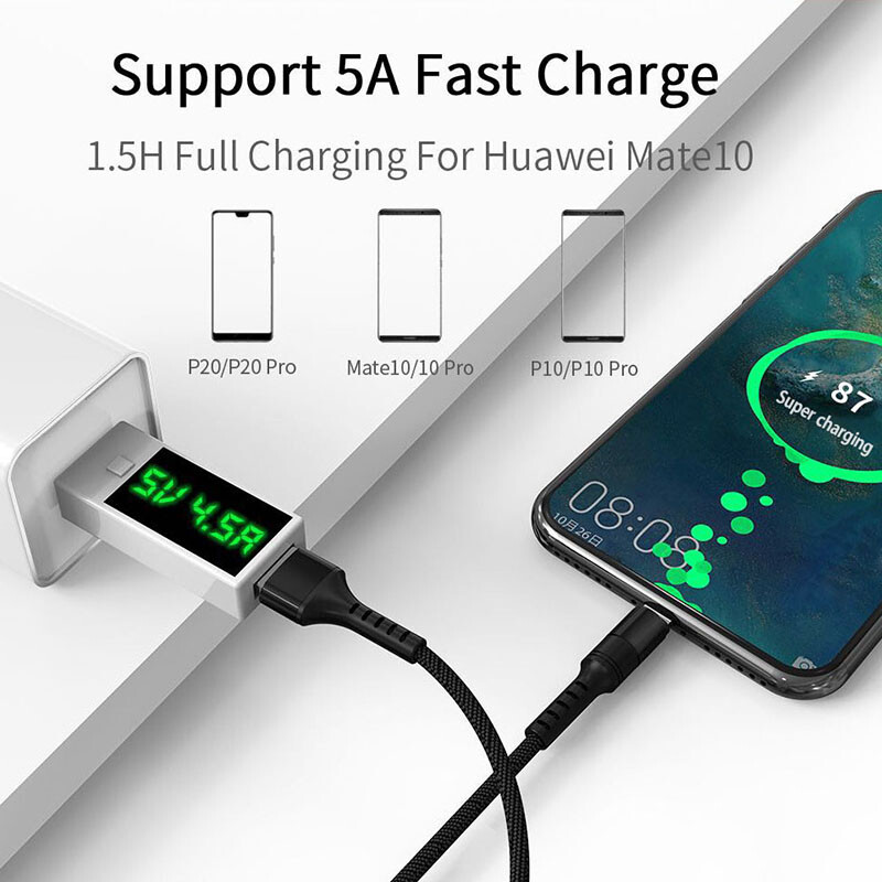 5A Super Fast Type C Cable For Huawei P30 P20 Samsung S10 USB C Charging Cable gallery