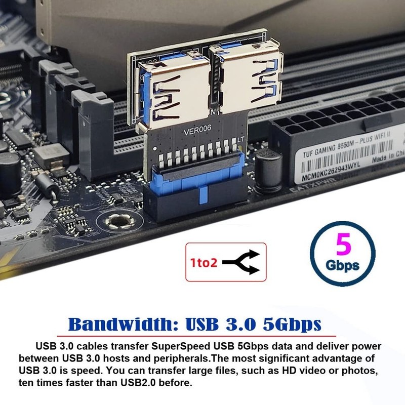 Right Angled USB 3.0 20/19 Pin Female to Motherboard Header Adapter 5Gbps PCBA gallery