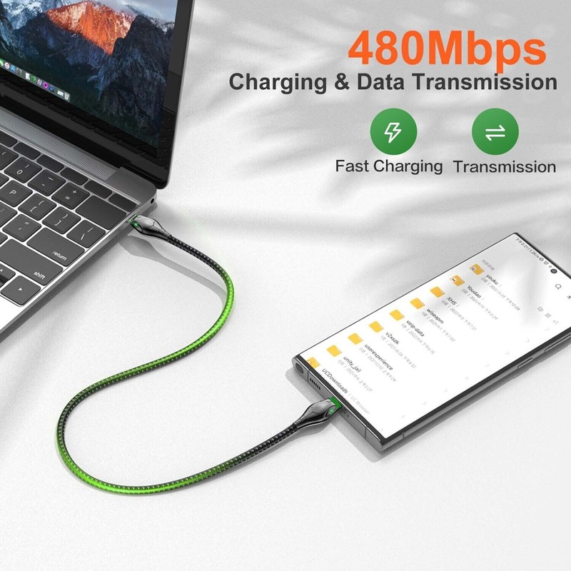 Type C to Type-C Cable PD 60W Fast Charger Braided USB Lead LED For Samsung 1-3M gallery