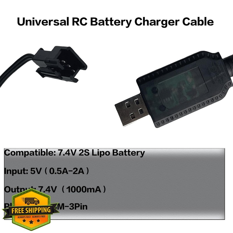 BaiWeiDun 7.4V USB Charger SM-3PIN Black gallery