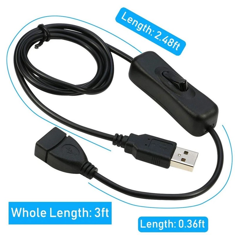 2 Pack 3Ft USB Power Switch Cable USB Male-Female Adapter with On/Off Switch gallery