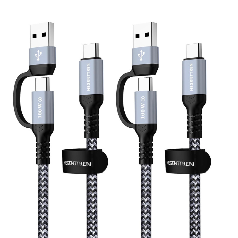 2 in 1 USB C to C Cable 100W (6FT, 2Pack), 5A Fast Charging Type a to C Charger