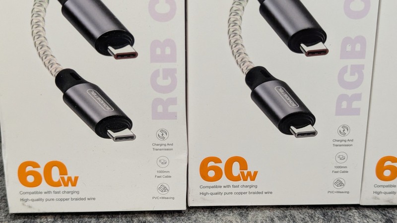 3 x USB-C to USB-C PD 60W Lighted RGB Colored Fast Charger Cable 100cm/3ft gallery