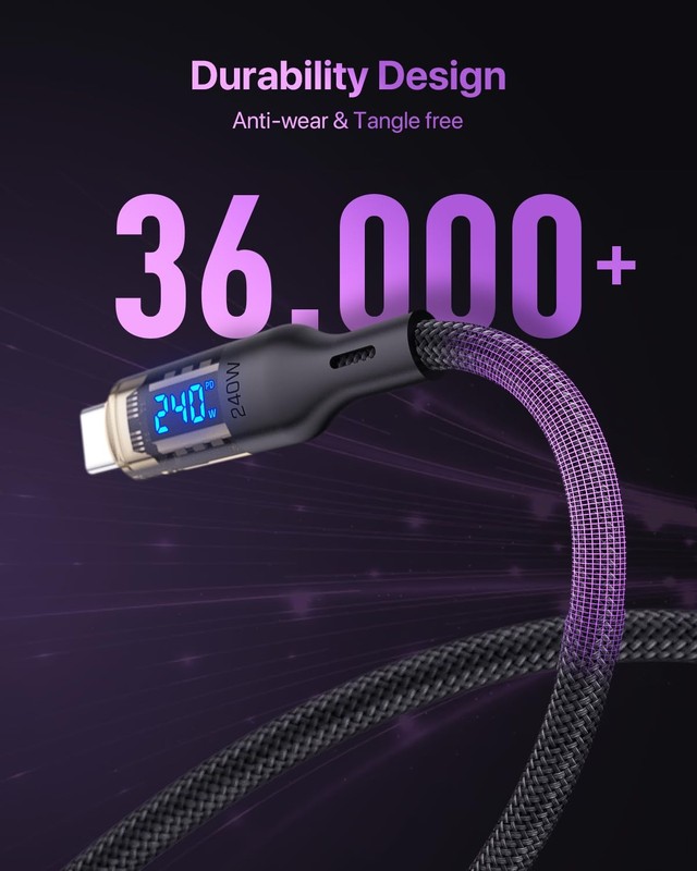 240w Usb C To Usb C Transparent Cable With Led Display Compatible With 140w 100w gallery