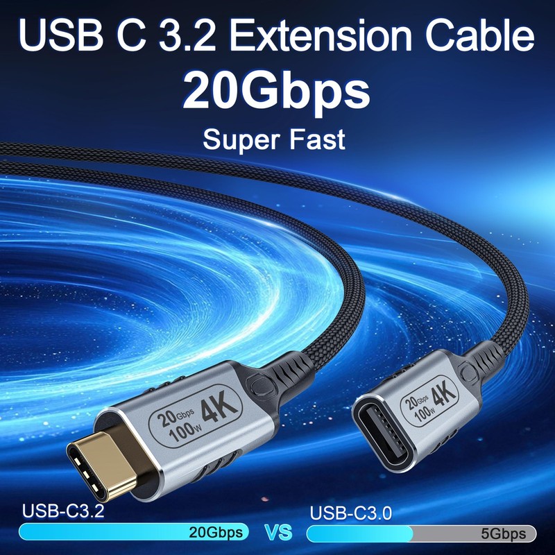 USB C Extension Cable 3.3ft, 100W Charging USB c 3.2 Extension Cable, high Sp... gallery