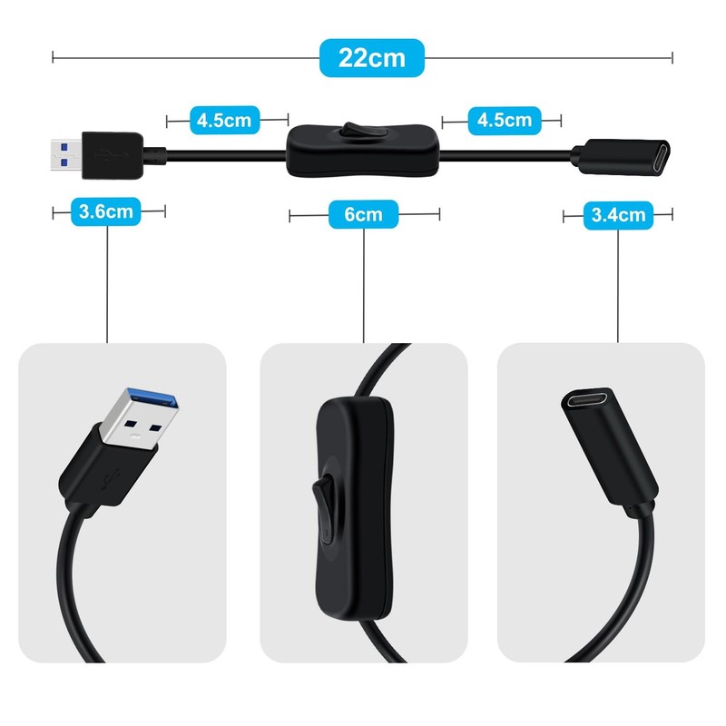 USB 3.0 Type A Male to USB Type C Female Cable with Switch 5Gbps Support 2A 1... gallery