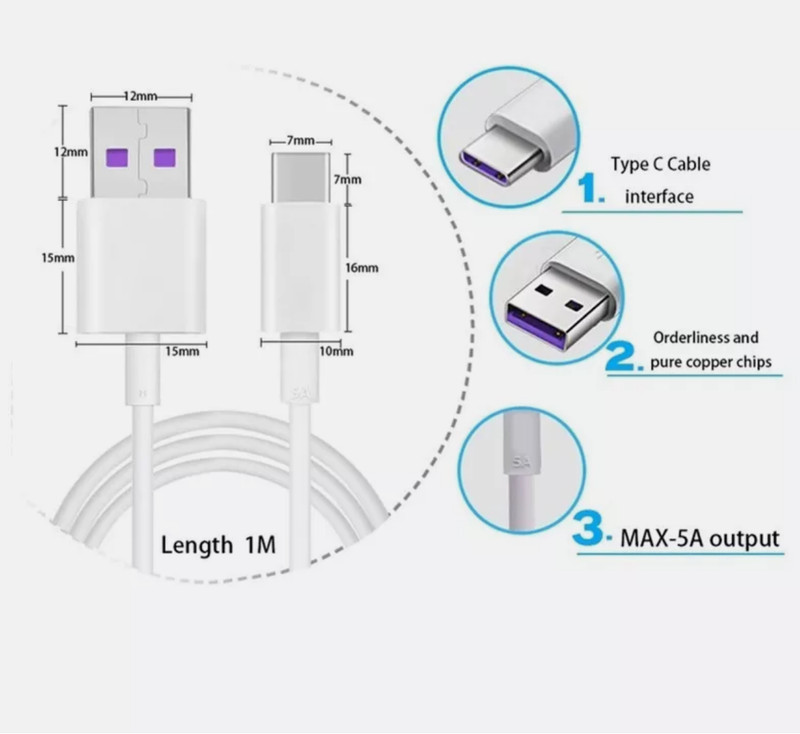 USB Type C Data Cable 5A Fast Charging USB-A to USB-C Charger Cord For Phone gallery