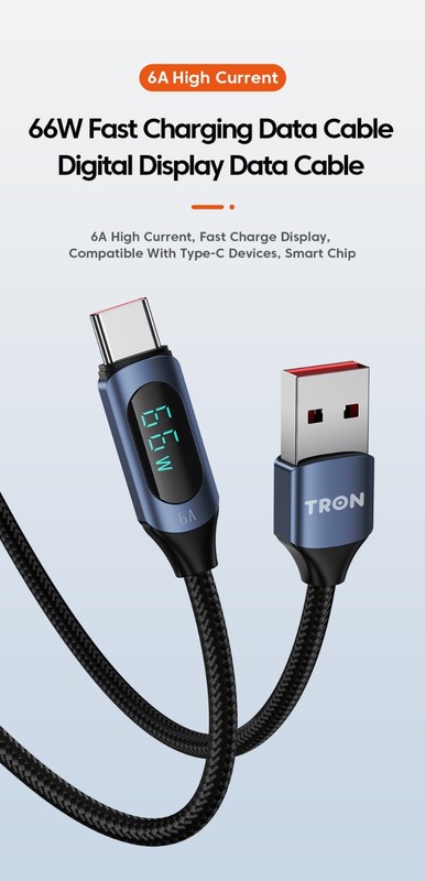 TRON USB A-C Digital Display Braided Charging Cable 6A | 5FT gallery